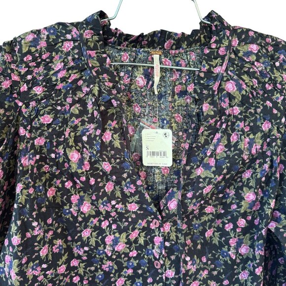 NEW Free People Small Meant To Be Smocked Blouse Floral  Combo Peasant Boho - Picture 5 of 11